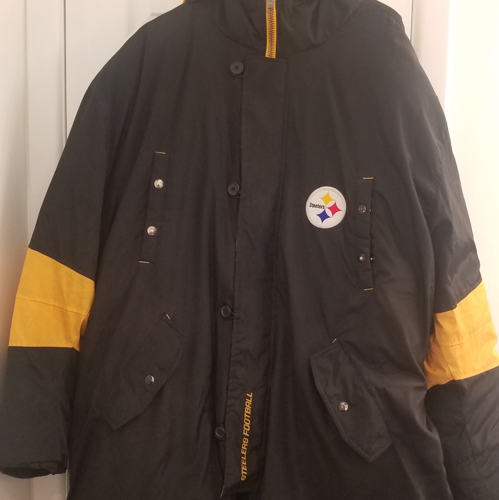 Men's 4XL Steelers Feather Jacket Black YellowCoat